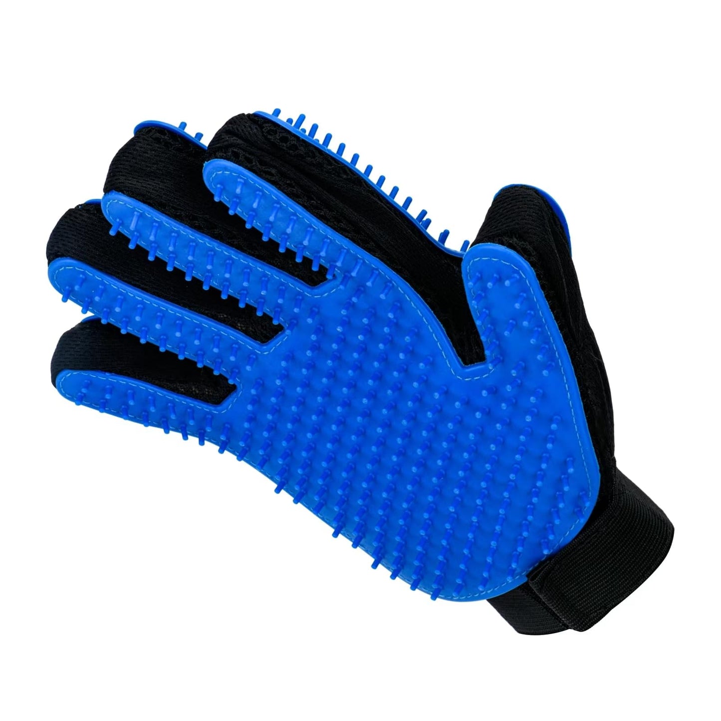 Pet Grooming Glove Five Fingers with 259 Silicone NeedlesEffective in Removing Pet Floating Hair Double-Side Pet Grooming Design can be Worn on Both Hands-1 Piece（Blue）