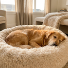 Golden retriever sleeping peacefully in Paw Crate Calming Donut Bed