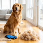 Shiny golden retriever after full grooming session with Paw Crate Grooming Glove